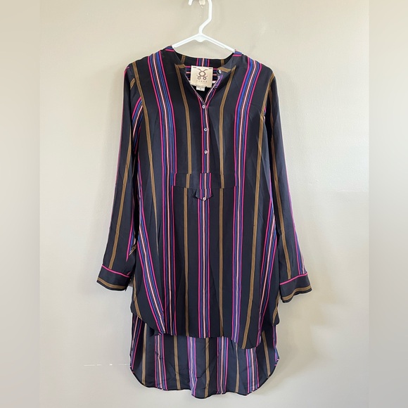 Figue Thalie Ashbury-Stripe Long-Sleeve High-Low Tunic 100% Silk - Picture 6 of 10